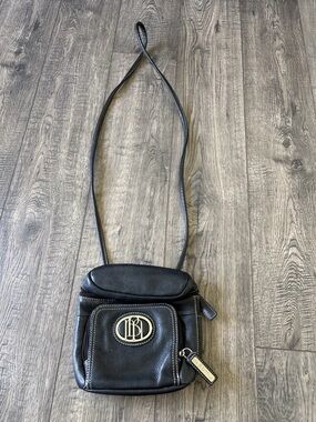 Black Crossbody Bag with Gold Logo Accent